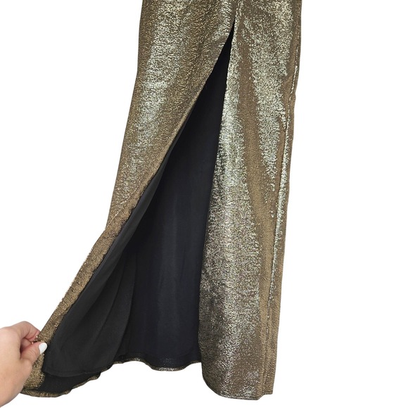 Lulus Celestina Bronze Lurex Puff Sleeve Mermaid Maxi Dress Gold - Size XL NEW - Picture 7 of 9